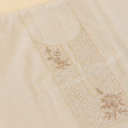 Beige Chanderi Tissue Zardozi Embroidered Kurta Set