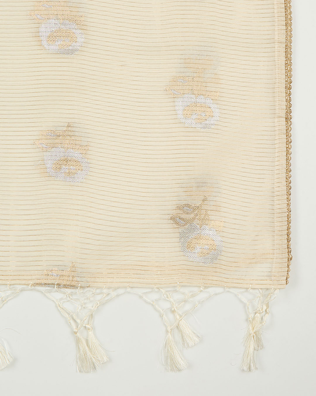 Beige Chanderi Lurex Suit with Zardozi and Pearl Work