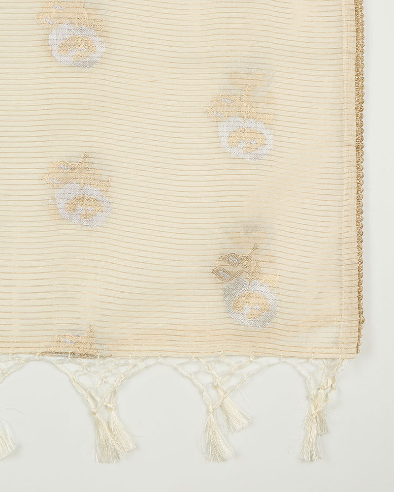 Beige Chanderi Lurex Suit with Zardozi and Pearl Work