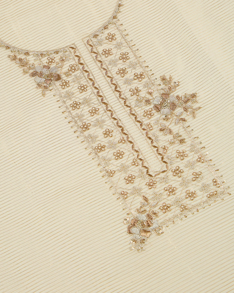 Beige Chanderi Lurex Suit with Zardozi and Pearl Work