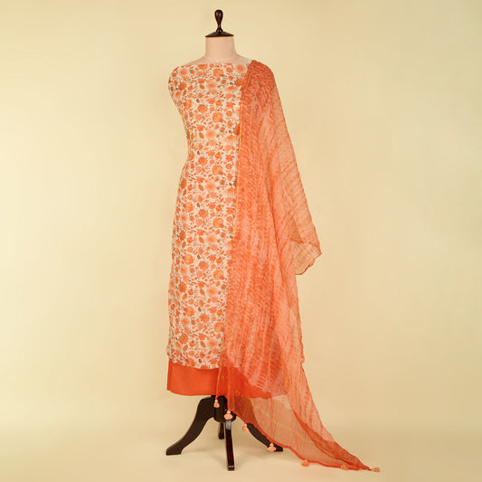 Coral Chanderi Printed Suit with Tie-Dye Dupatta