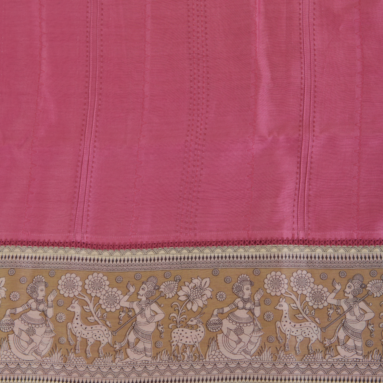 Carrot Pink Chanderi Katha Stitch Embroidered Suit