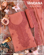 Dusty Peach Crush Tissue Embroidered Suit Set with Dupatta