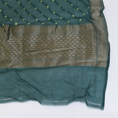 Dusty Blue Chanderi Brocade Jaal Kurta with Bandhej Dupatta