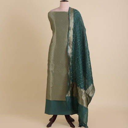 Dusty Blue Chanderi Brocade Jaal Kurta with Bandhej Dupatta
