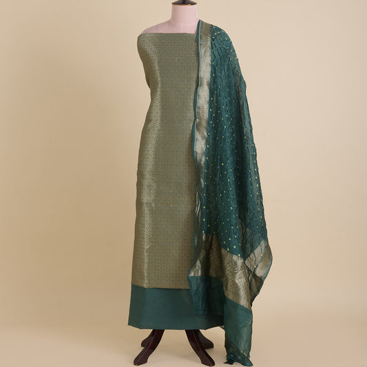 Dusty Blue Chanderi Brocade Jaal Kurta with Bandhej Dupatta