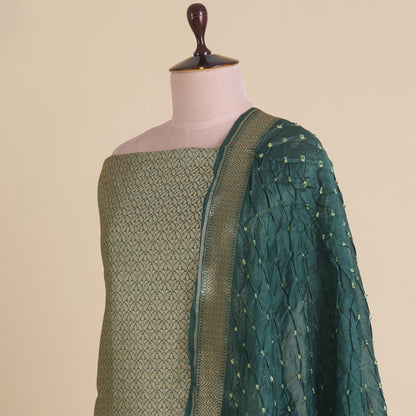 Dusty Blue Chanderi Brocade Jaal Kurta with Bandhej Dupatta