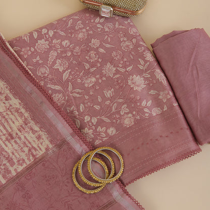 Dusty Brown Chanderi Silk Katha Stitch Embroidered Kurta Set
