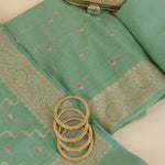 Dusty Green Chanderi Woven Zari Buti Kurta Set