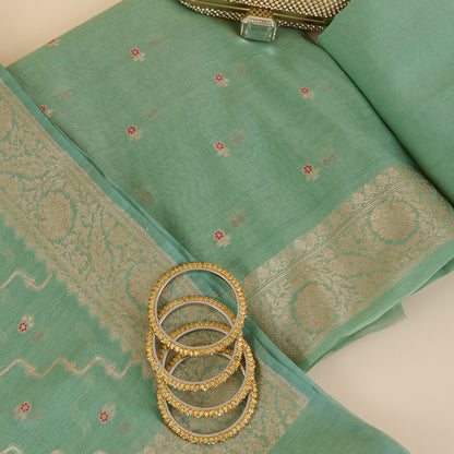 Dusty Green Chanderi Woven Zari Buti Kurta Set