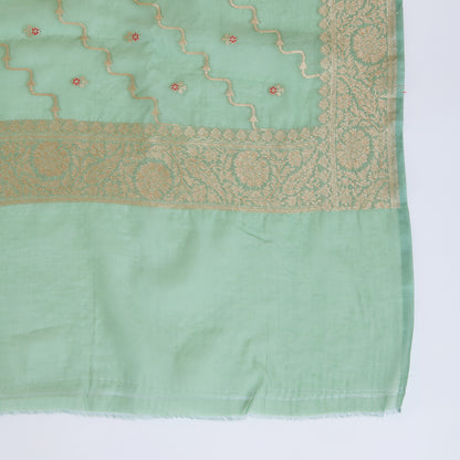 Dusty Green Chanderi Woven Zari Buti Kurta Set