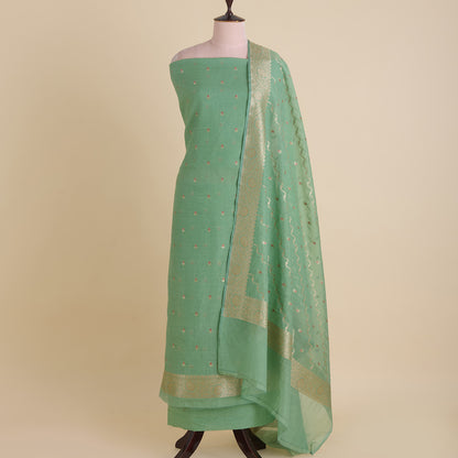 Dusty Green Chanderi Woven Zari Buti Kurta Set