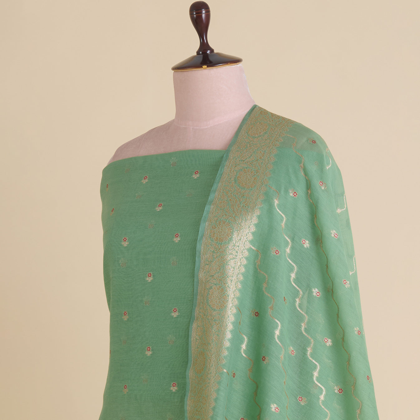 Dusty Green Chanderi Woven Zari Buti Kurta Set