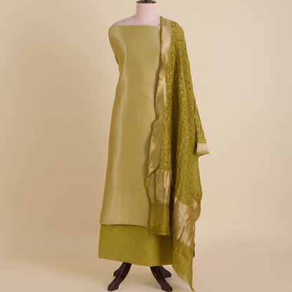Dusty Green Chanderi Brocade Jaal Kurta with Bandhej Dupatta