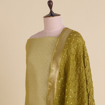 Dusty Green Chanderi Brocade Jaal Kurta with Bandhej Dupatta