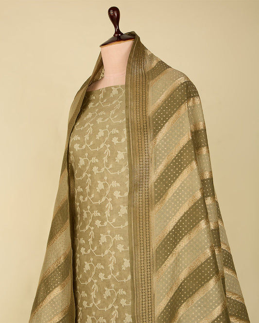 Dusty Green Chanderi Woven Suit Set with Rangkath Dupatta
