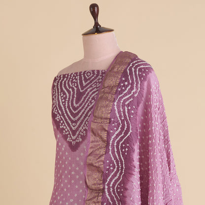 Dusty Mauve Chanderi Bandhej Suit with Woven Border Dupatta