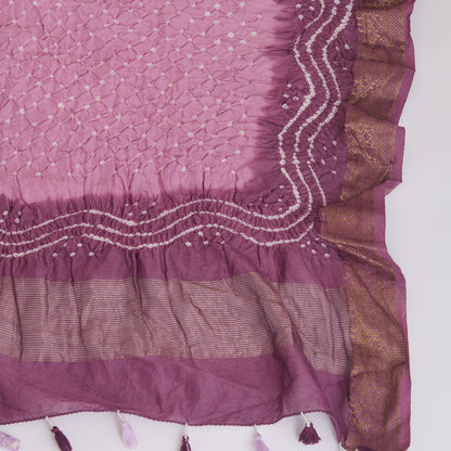 Dusty Mauve Chanderi Bandhej Suit with Woven Border Dupatta