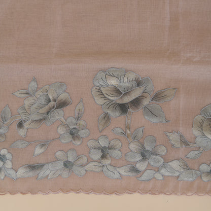 Beige Chanderi Tissue Applique Embroidered Kurta with Dupatta