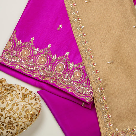Fuschia Pink Chiniya Silk Kurta with Gota & Dori Work
