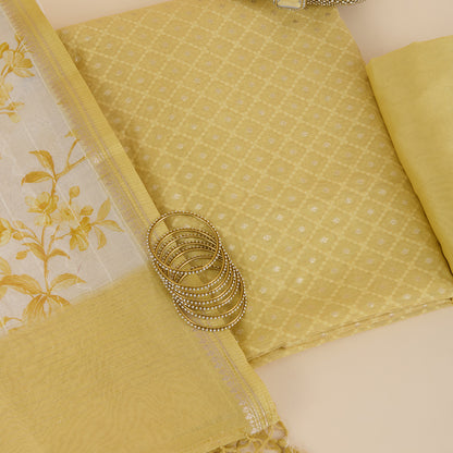 Gold Chanderi Resham Zari Woven Kurta with Katha Dupatta