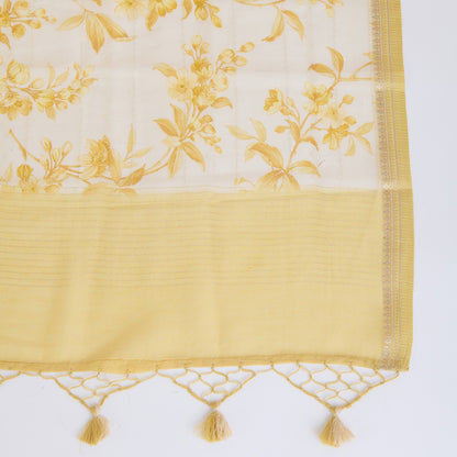 Gold Chanderi Resham Zari Woven Kurta with Katha Dupatta