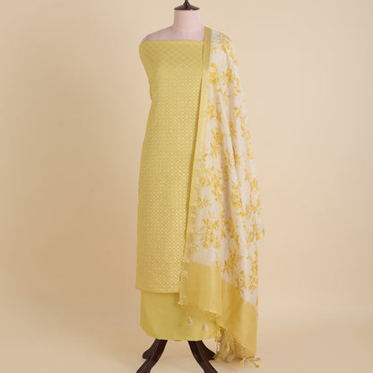 Gold Chanderi Resham Zari Woven Kurta with Katha Dupatta