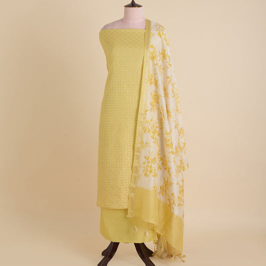 Gold Chanderi Resham Zari Woven Kurta with Katha Dupatta