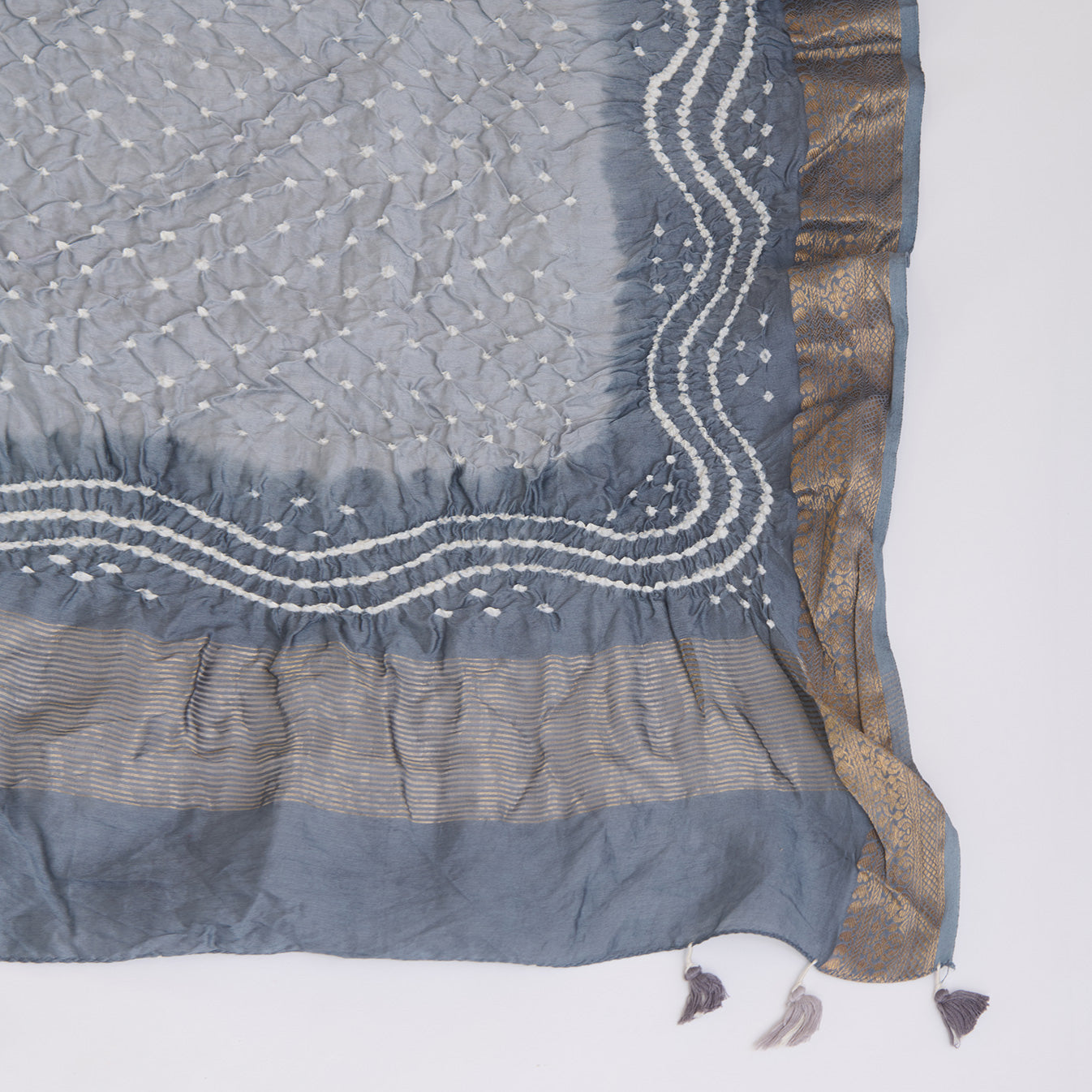 Grey Chanderi Bandhej Suit with Woven Border Dupatta