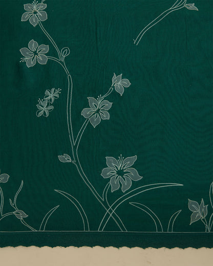 Green Linen Kurta Suit with Applique & Thread Work by Vandana