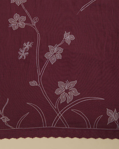 Grape Wine Linen Kurta Suit with Thread & Applique Work by Vandana