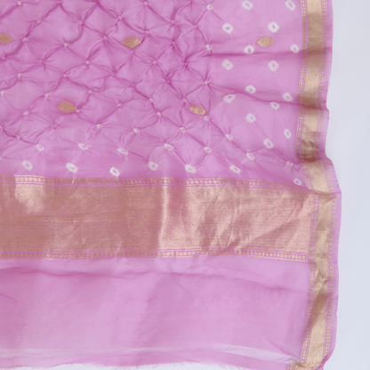 Lilac Chiniya Silk Bandhej Suit with Hand Woven Dupatta