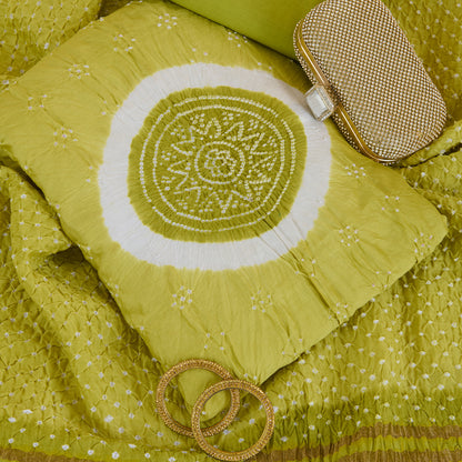 Lime Green Chanderi Bandhej Kurta Set with Dupatta