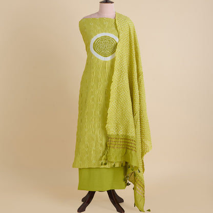 Lime Green Chanderi Bandhej Kurta Set with Dupatta
