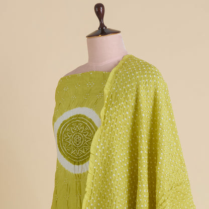 Lime Green Chanderi Bandhej Kurta Set with Dupatta