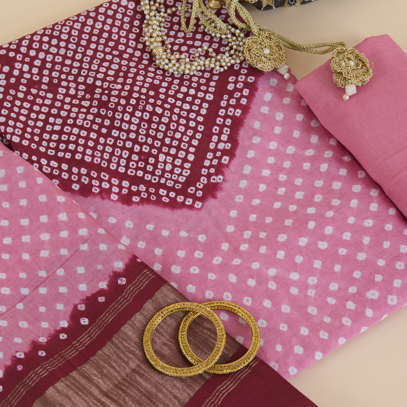 Maroon Pink Chanderi Bandhej Kurta