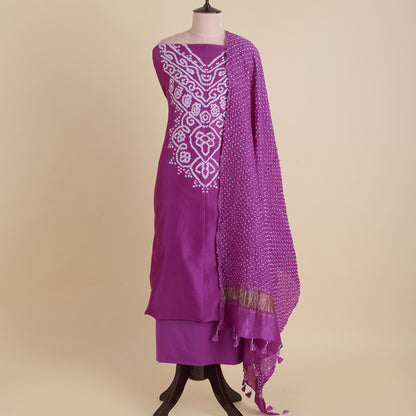 Magenta Pink Chanderi Bandhej Kurta with Woven Pallu Dupatta