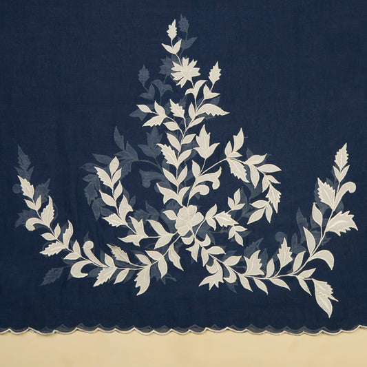 Navy Blue Chanderi Kurta Set With Applique Work