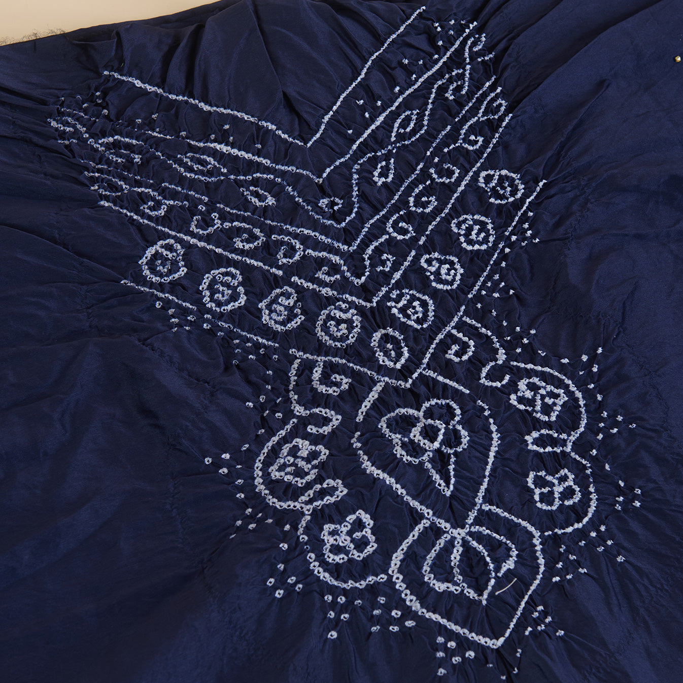 Navy Blue Chanderi Bandhej Neck Kurta with Dupatta