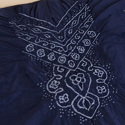 Navy Blue Chanderi Bandhej Neck Kurta with Dupatta
