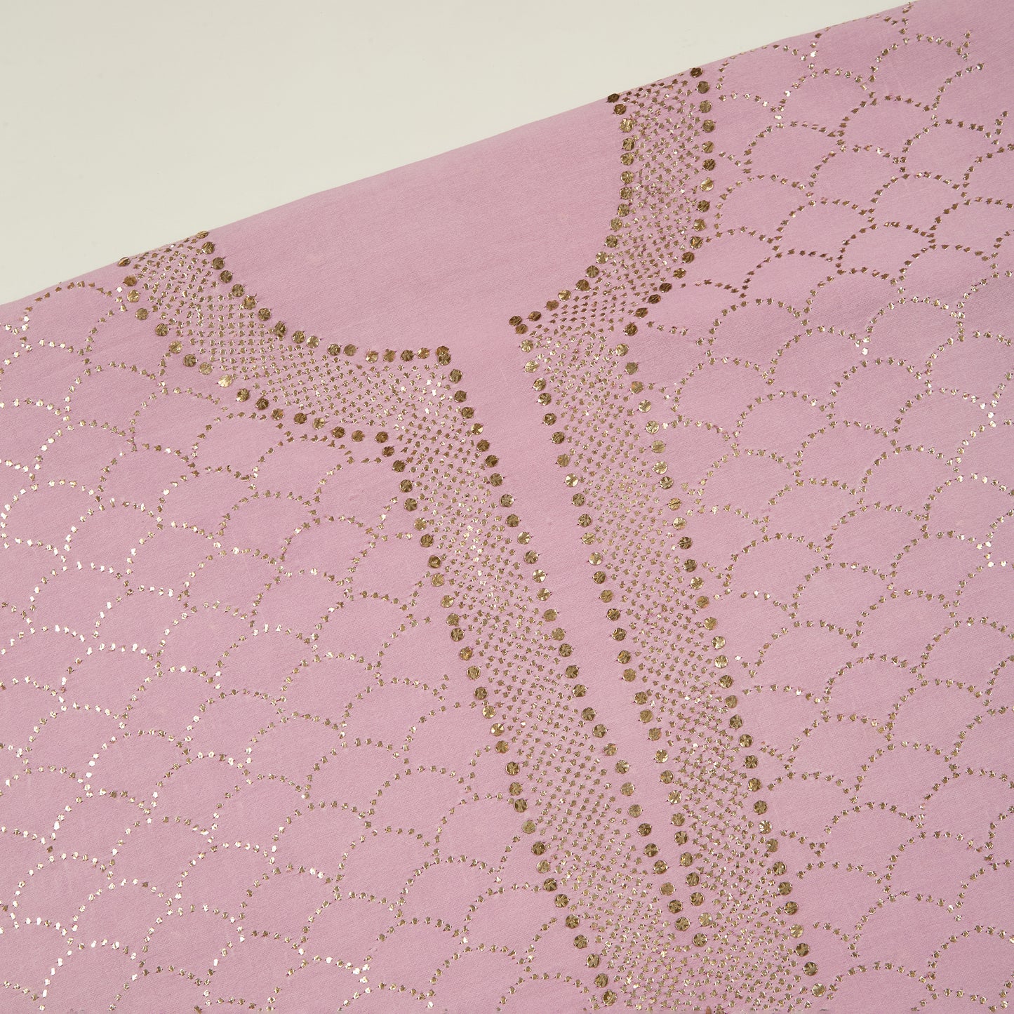 Lilac Chanderi Badla Neck Jaal Suit with Badla Dupatta