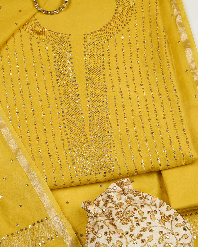 Mustard Chanderi Suit with Badla Work and Dupatta