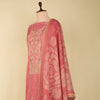 Onion Pink Chanderi Printed Suit with Zardosi Neck and Dupatta