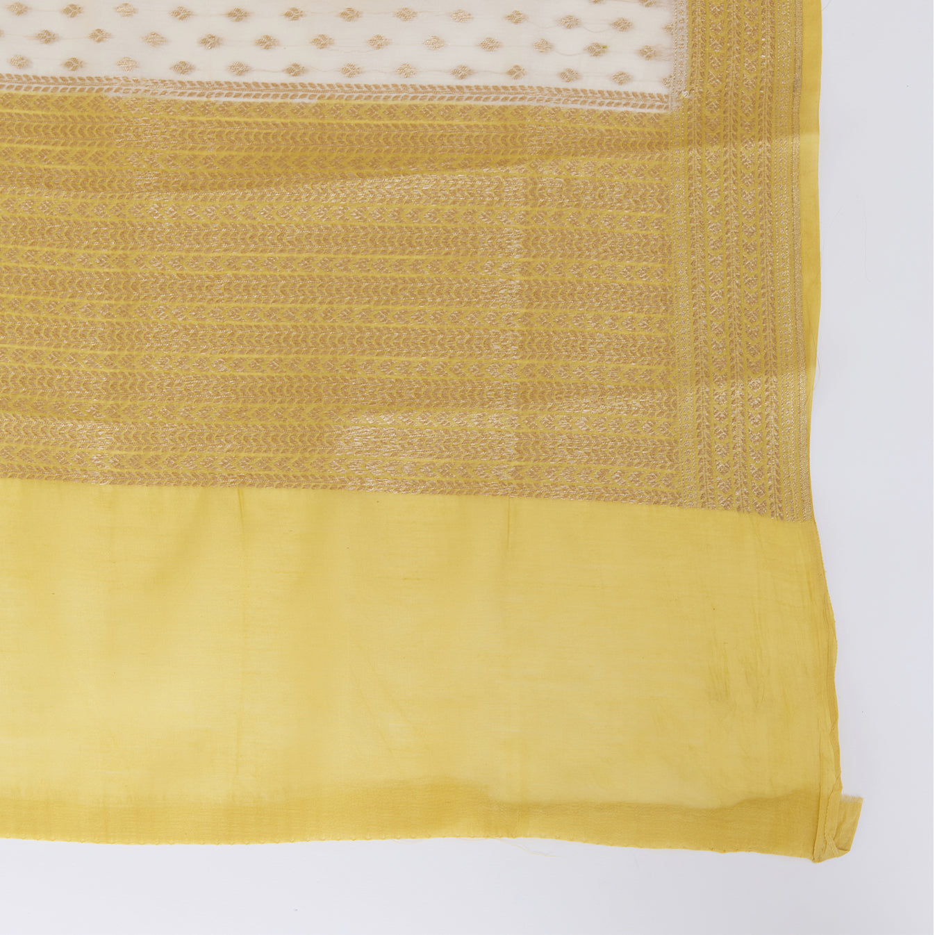 Off White Yellow Chanderi Self-Woven Jaal Kurta Set