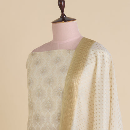 Off White & Mehendi Green Chanderi Woven Jaal Kurta Set