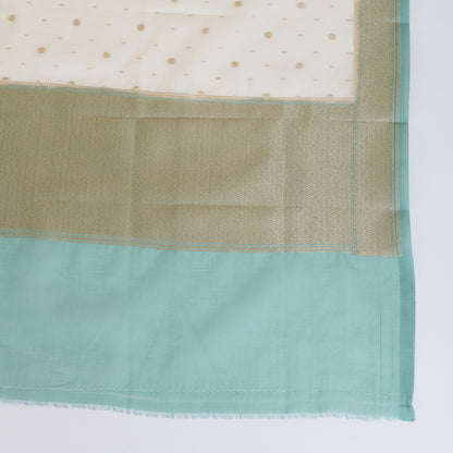 Off White Blue Chanderi Self-Woven Jaal Kurta Set