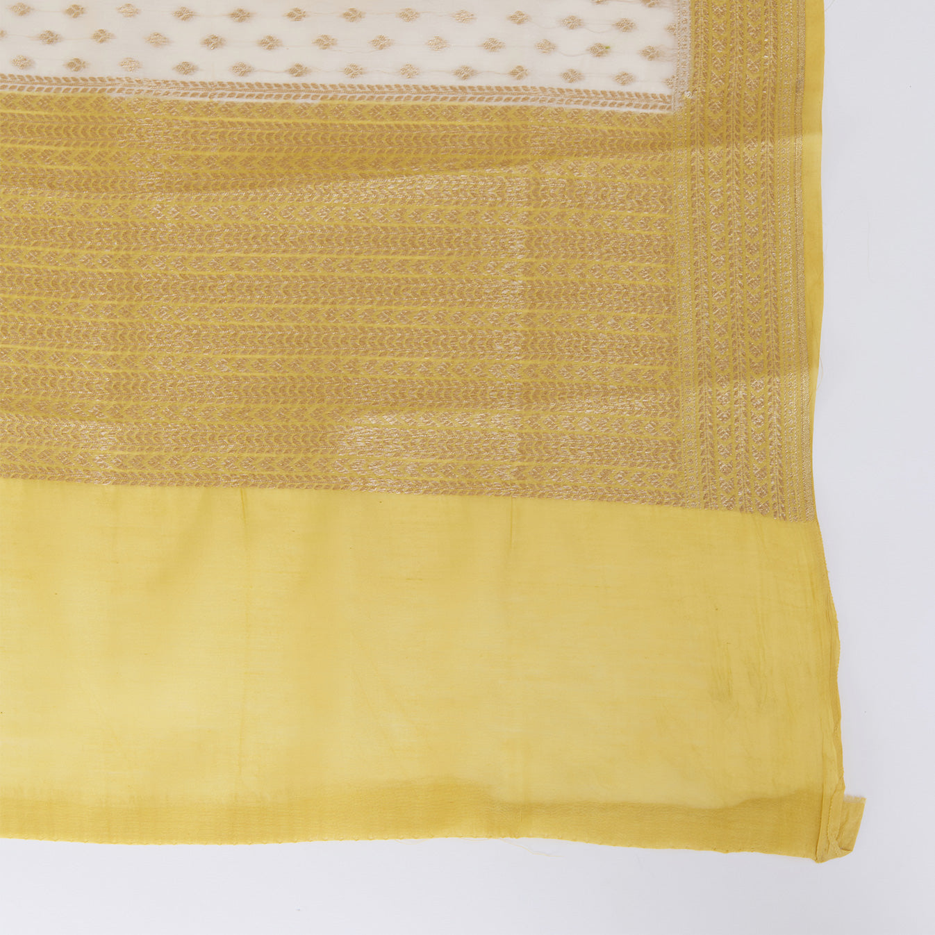 Off White Yellow Chanderi Self-Woven Jaal Kurta Set