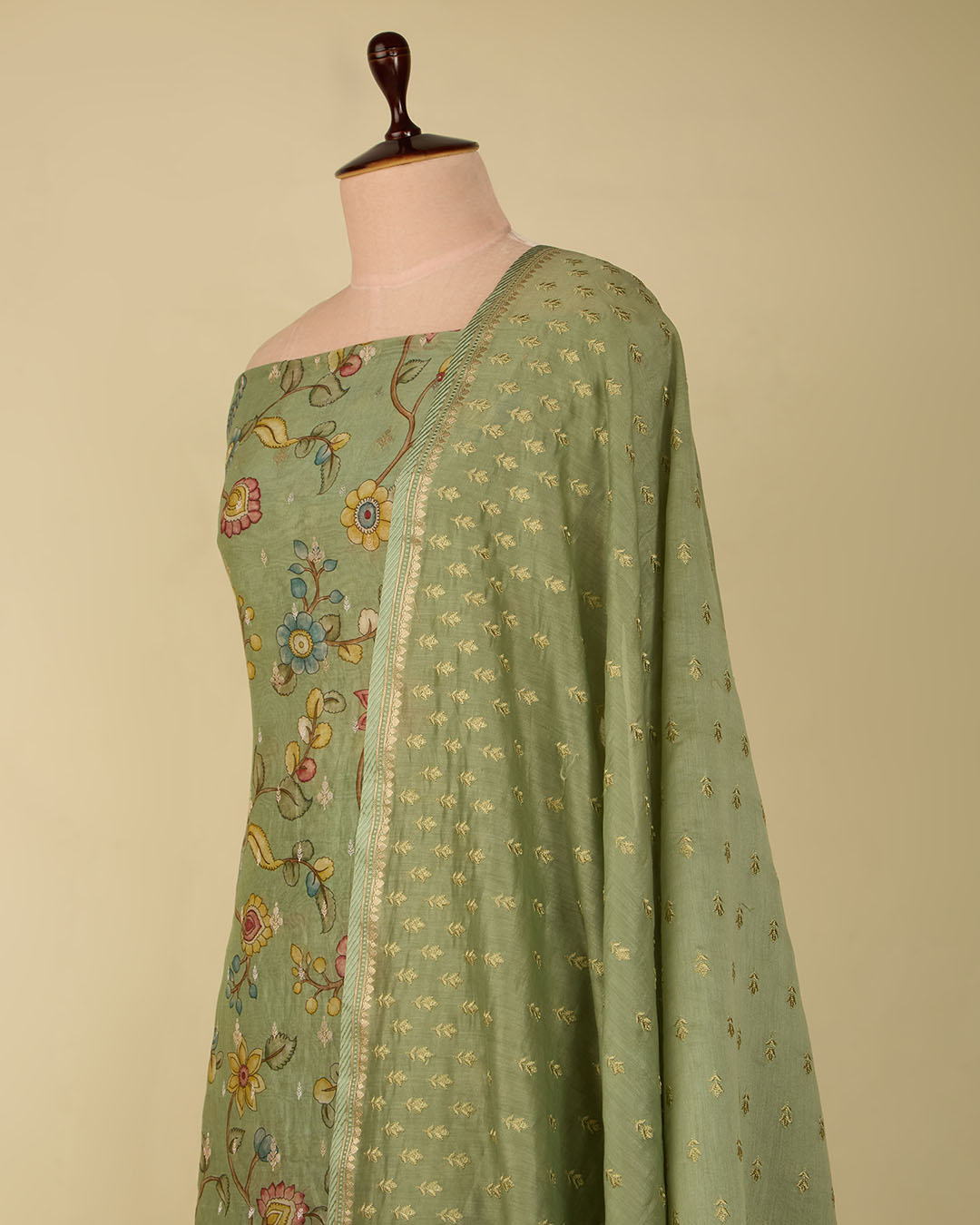 Pista Green Chanderi Kalamkari Suit with Zari Dupatta