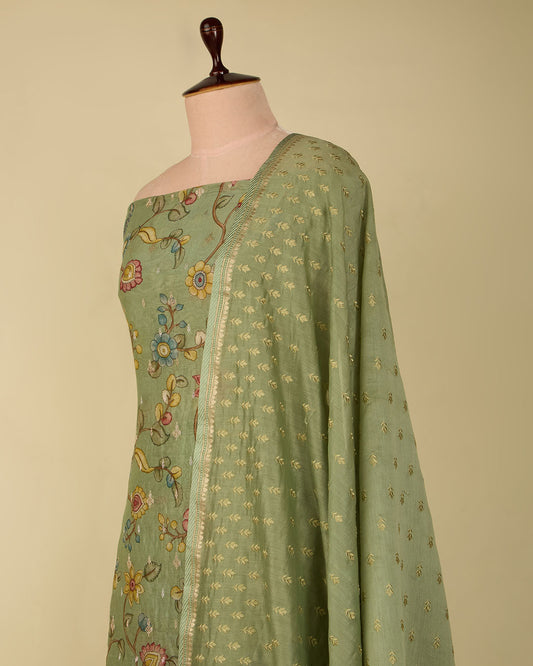 Pista Green Chanderi Kalamkari Suit with Zari Dupatta