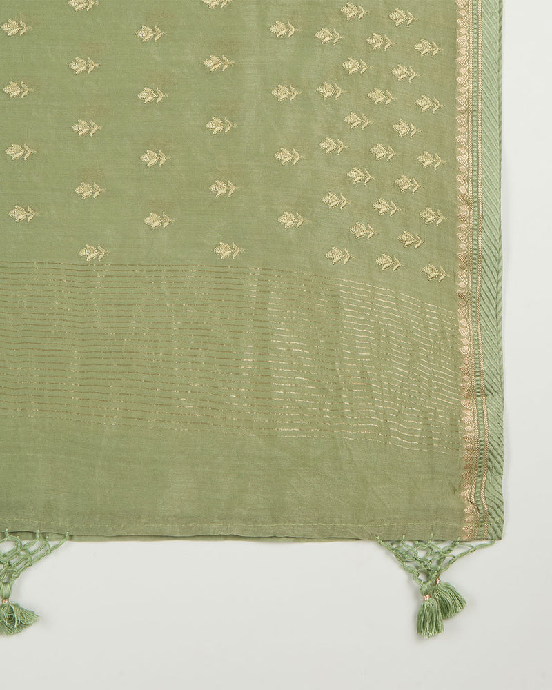 Pista Green Chanderi Kalamkari Suit with Zari Dupatta